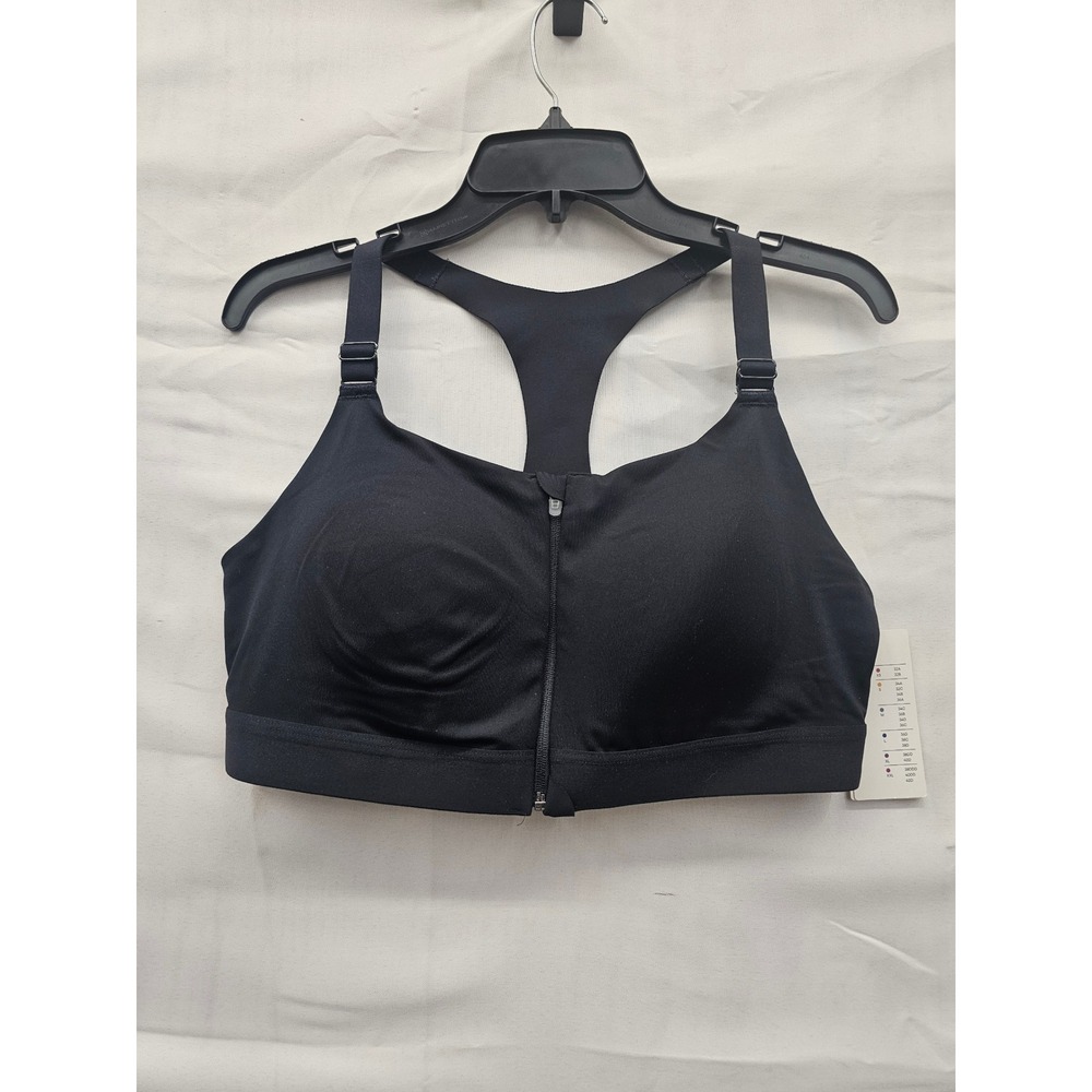 All in Motion Womens Athletic Zip Front Sports Bra Black Poly Blend Size 38D‎